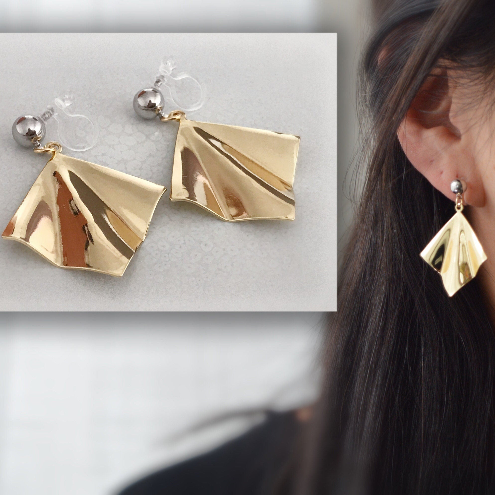 INVISIBLE Clip Earrings, Ear Clips. Daily jewelry. Ready to offer.