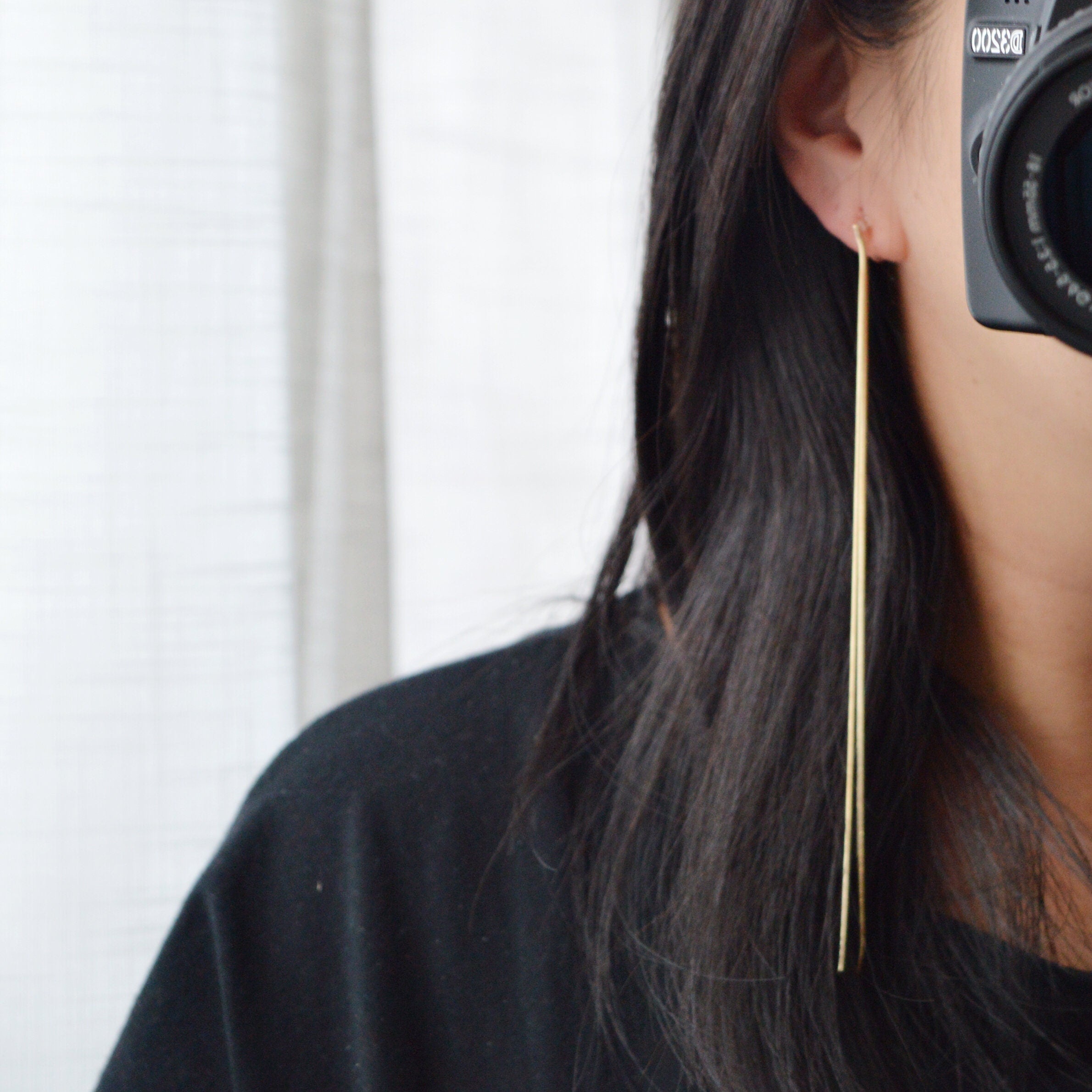 Super longues Boucles d'oreilles Clips INVISIBLES, Clips d'oreilles Doubles Chaîne doré. Bijoux Minimaliste.