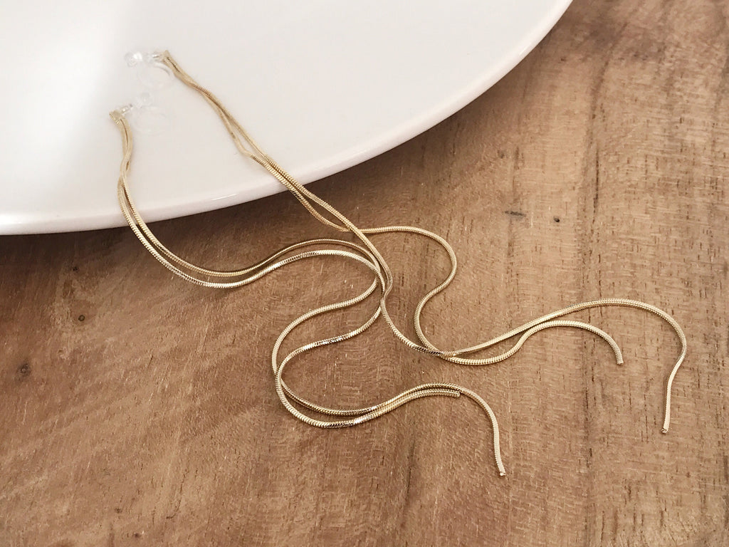 Super longues Boucles d'oreilles Clips INVISIBLES, Clips d'oreilles Doubles Chaîne doré. Bijoux Minimaliste.