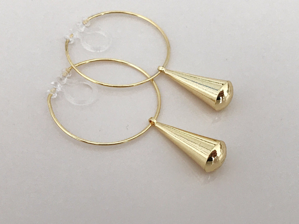 Clips d'oreilles Grande Cercle Créole très fin Perle Goutte d'eau couleur Or Boucles d'oreilles Clips Invisibles Moderne Anneaux 30mm.