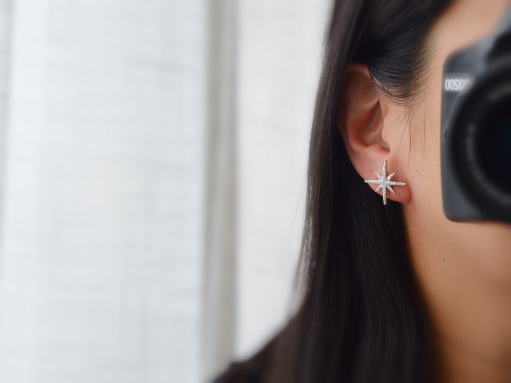 Boucles d'oreilles Clips INVISIBLES, Étoile Zircon Couleur Argenté. Clips d'oreilles.