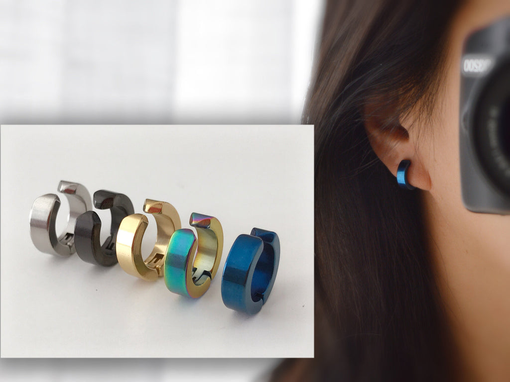 Rock Earrings CLIPS CLAMP rings Silver, Gold, Black, Blue, Color symphony Non Pierced Ears. Daily Jewelry Men Women