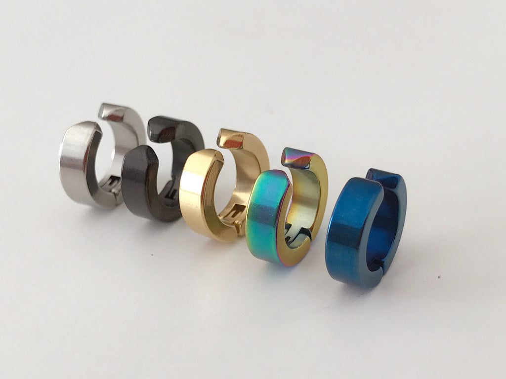Rock Earrings CLIPS CLAMP rings Silver, Gold, Black, Blue, Color symphony Non Pierced Ears. Daily Jewelry Men Women