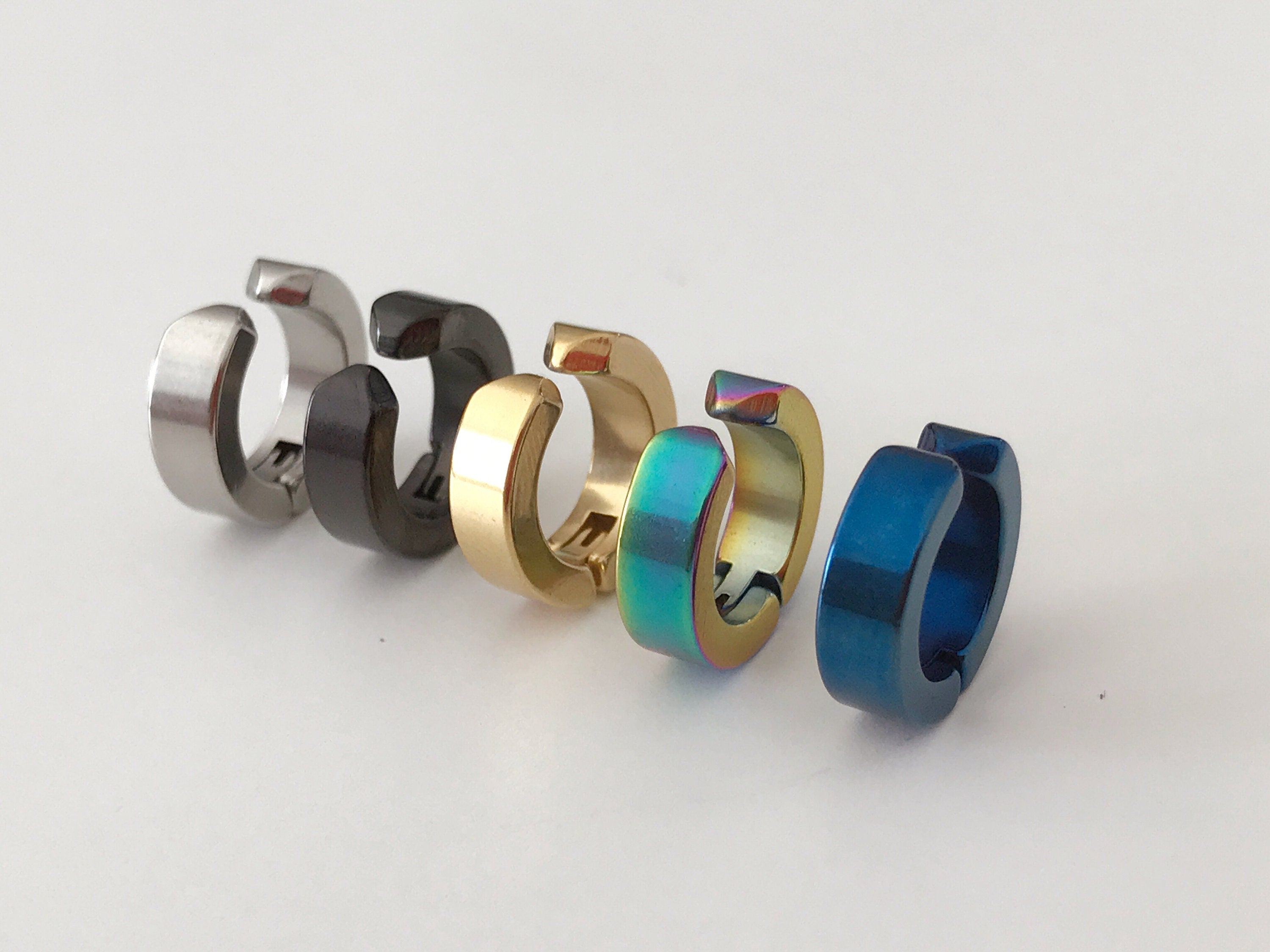 Rock Earrings CLIPS CLAMP rings Silver, Gold, Black, Blue, Color symphony Non Pierced Ears. Daily Jewelry Men Women