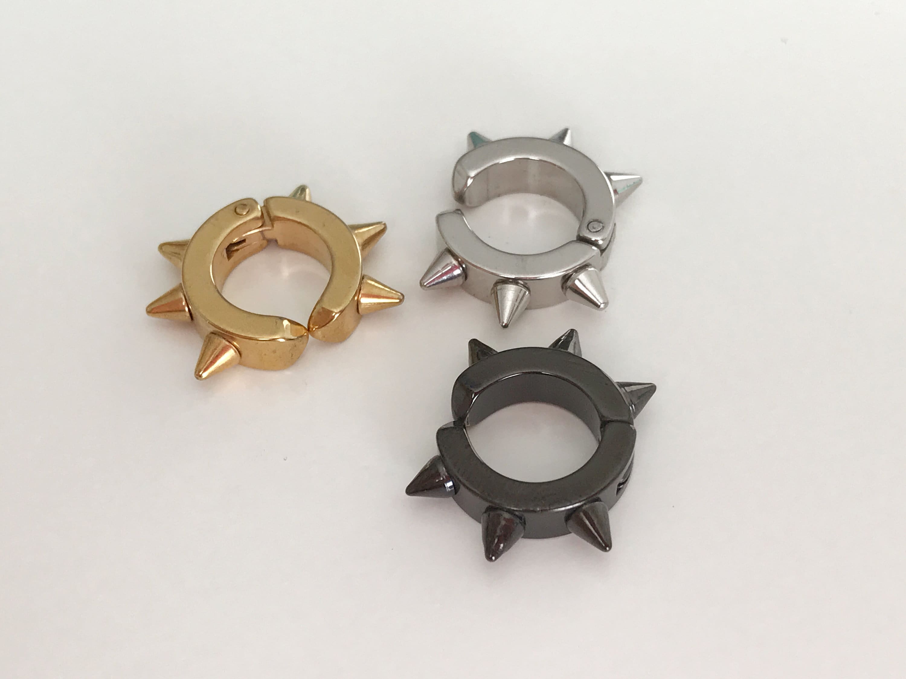 Rivet Punk Rock CLIPS earrings, silver, gold, black color rings, for non-pierced ears. Daily Jewelry Men Women