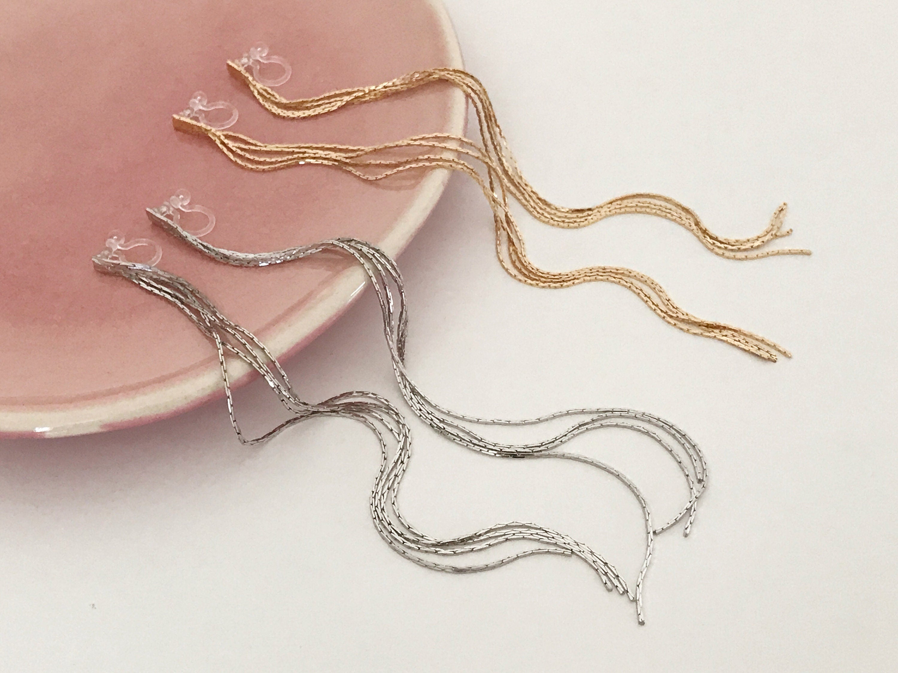 Super longues Boucles d'oreilles Clips INVISIBLES, Clips d'oreilles Chaîne Argenté ou doré. Bijoux Minimaliste.