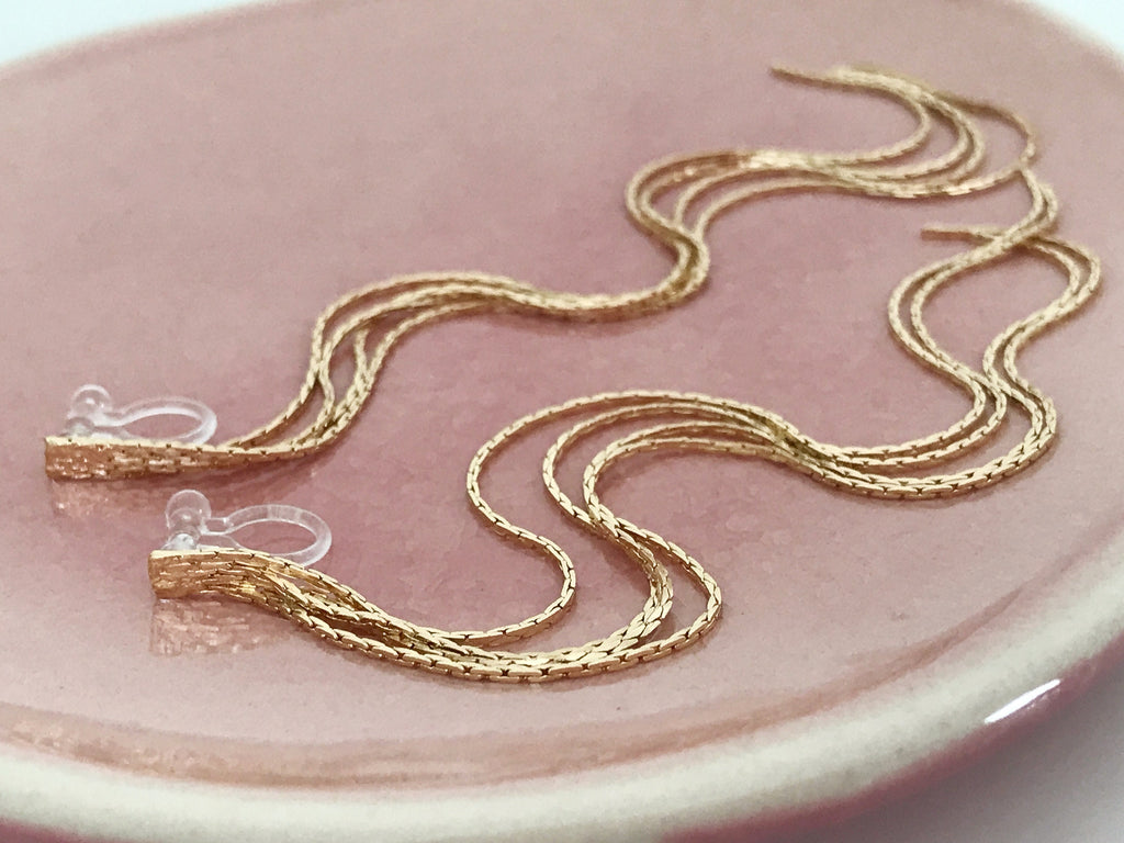 Super longues Boucles d'oreilles Clips INVISIBLES, Clips d'oreilles Chaîne Argenté ou doré. Bijoux Minimaliste.