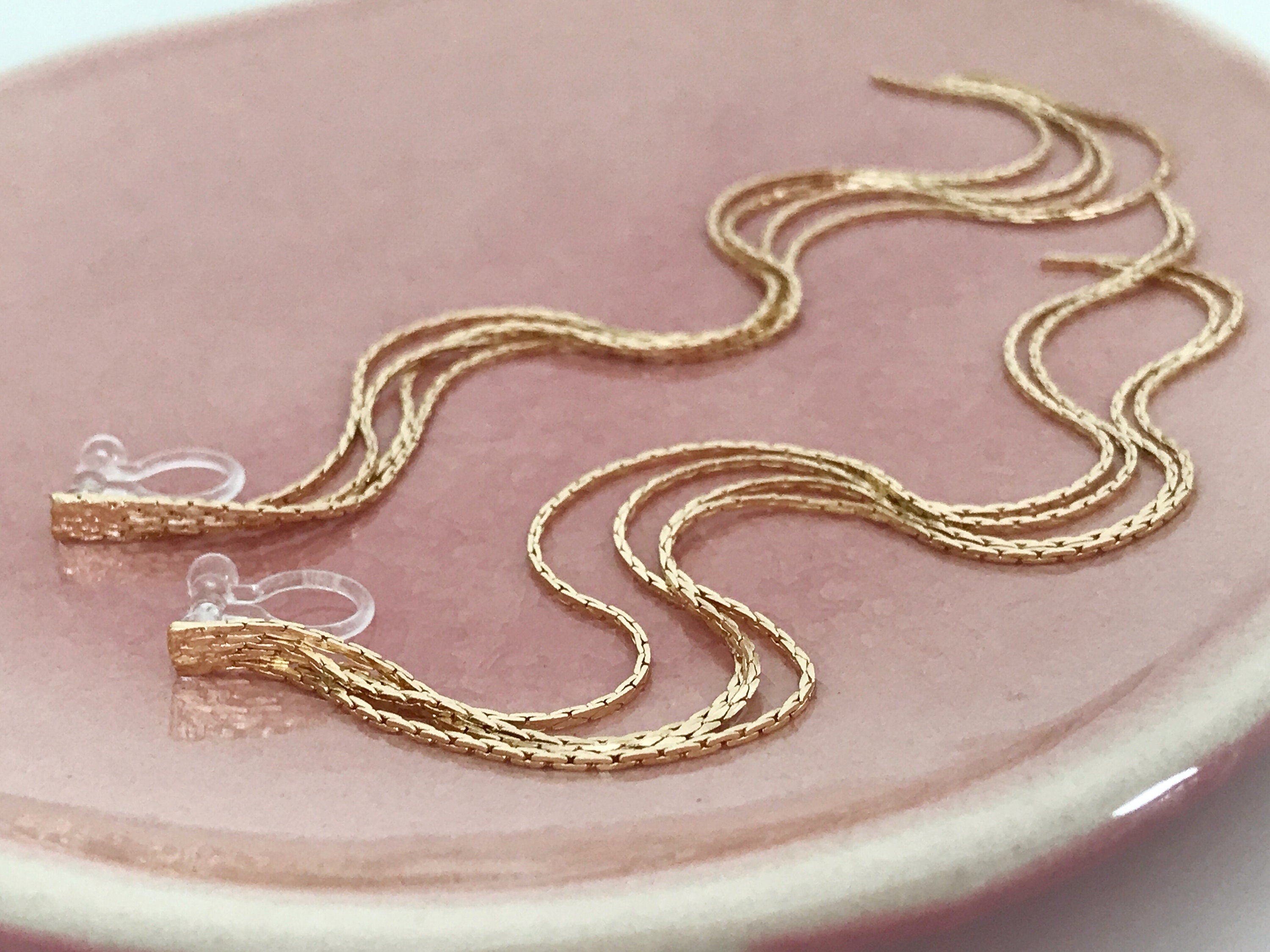 Super longues Boucles d'oreilles Clips INVISIBLES, Clips d'oreilles Chaîne Argenté ou doré. Bijoux Minimaliste.