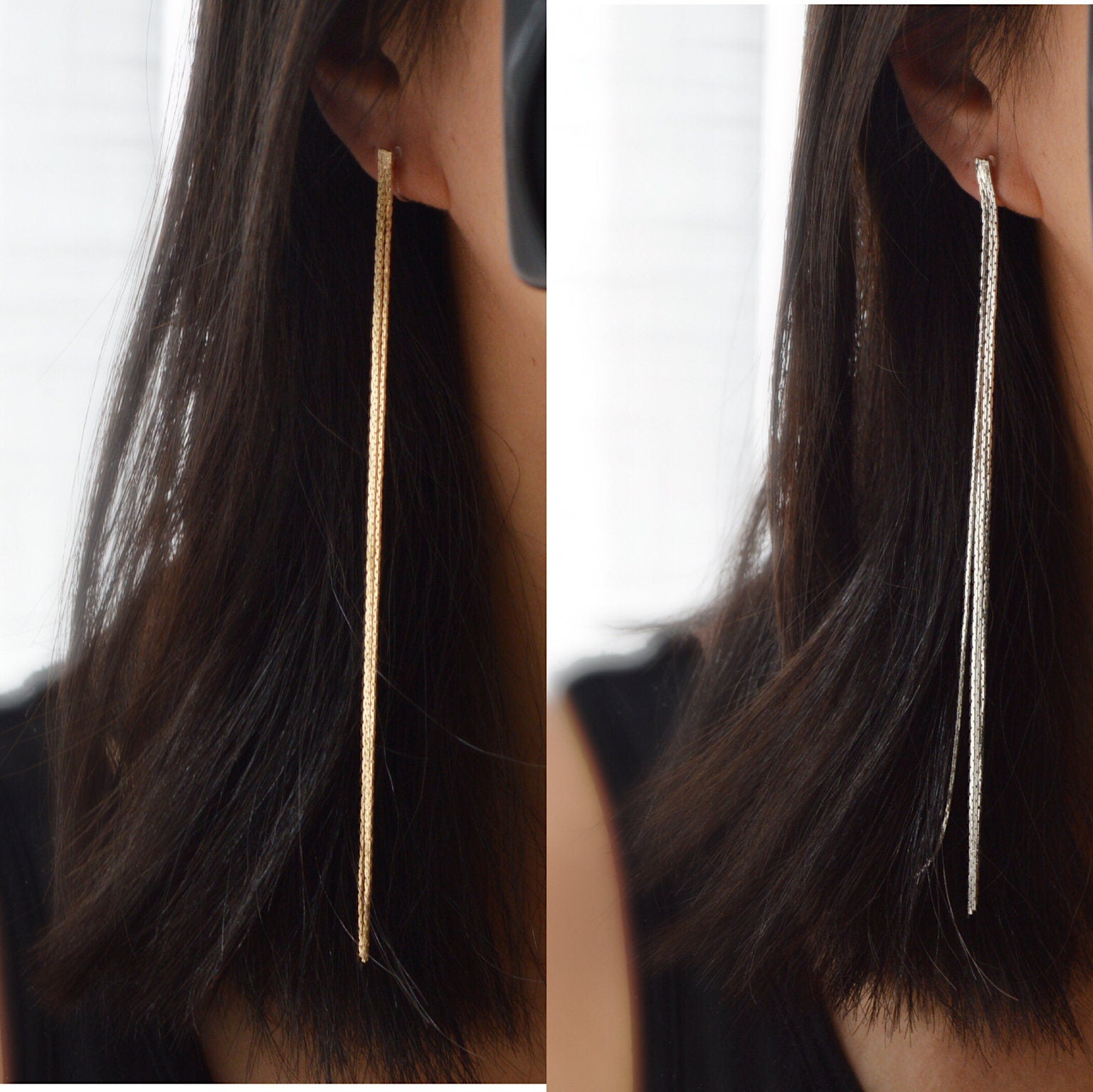 Super longues Boucles d'oreilles Clips INVISIBLES, Clips d'oreilles Chaîne Argenté ou doré. Bijoux Minimaliste.