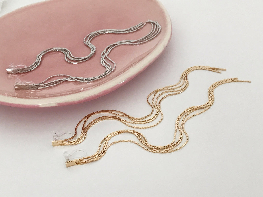Super longues Boucles d'oreilles Clips INVISIBLES, Clips d'oreilles Chaîne Argenté ou doré. Bijoux Minimaliste.