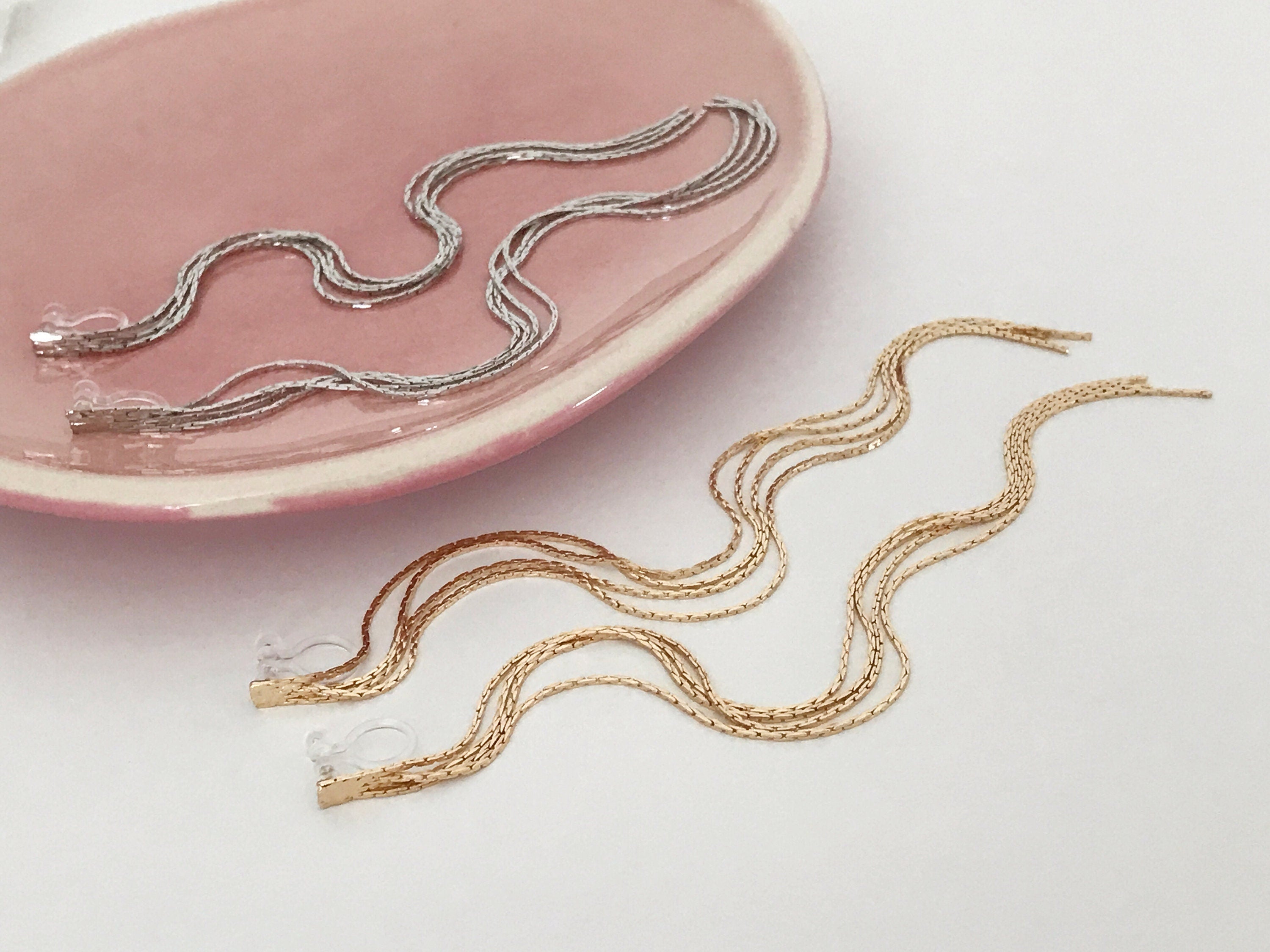 Super longues Boucles d'oreilles Clips INVISIBLES, Clips d'oreilles Chaîne Argenté ou doré. Bijoux Minimaliste.