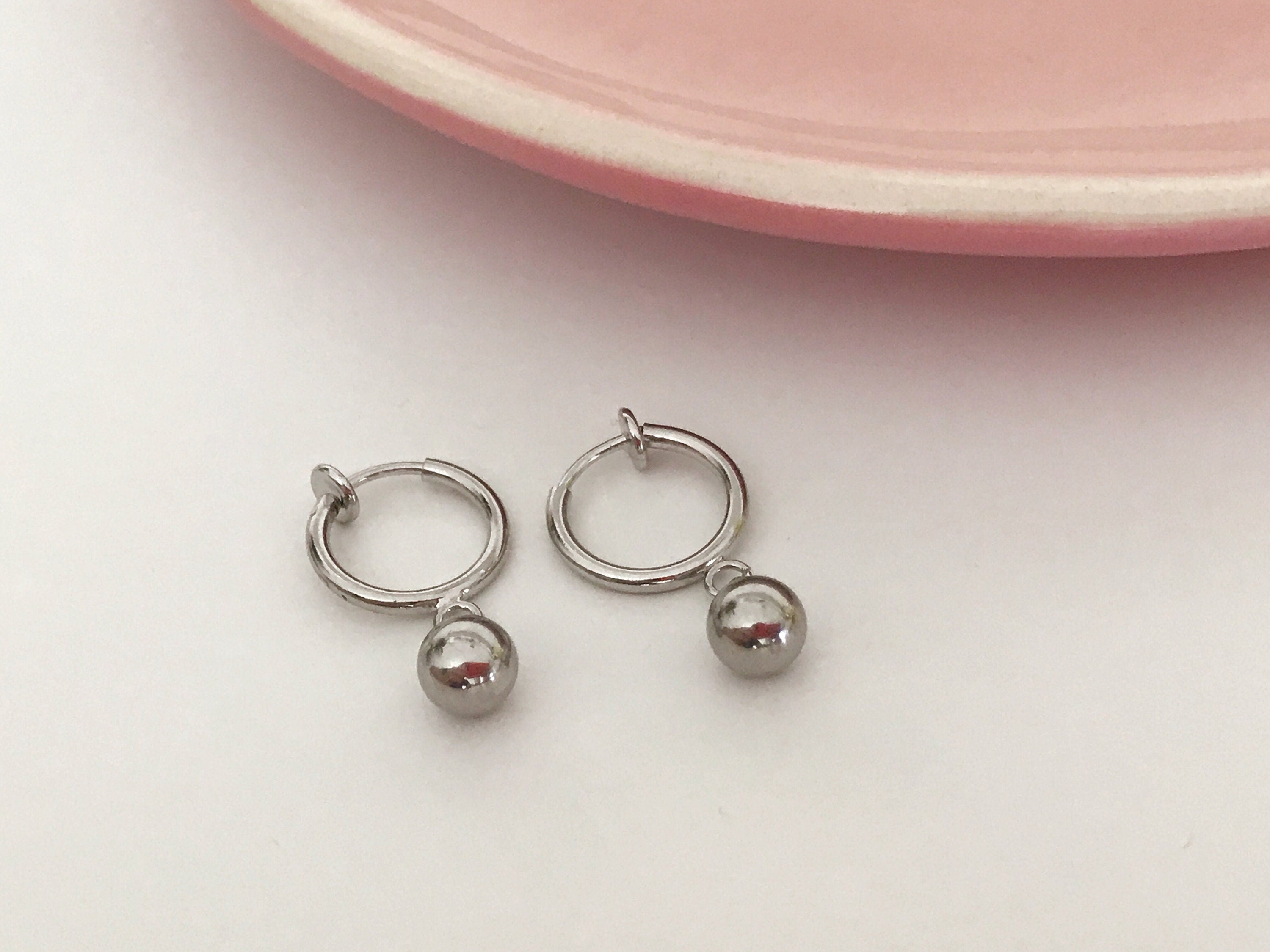 CLIPS earrings with silver metal rings, silver pearl ear clips, daily jewelry