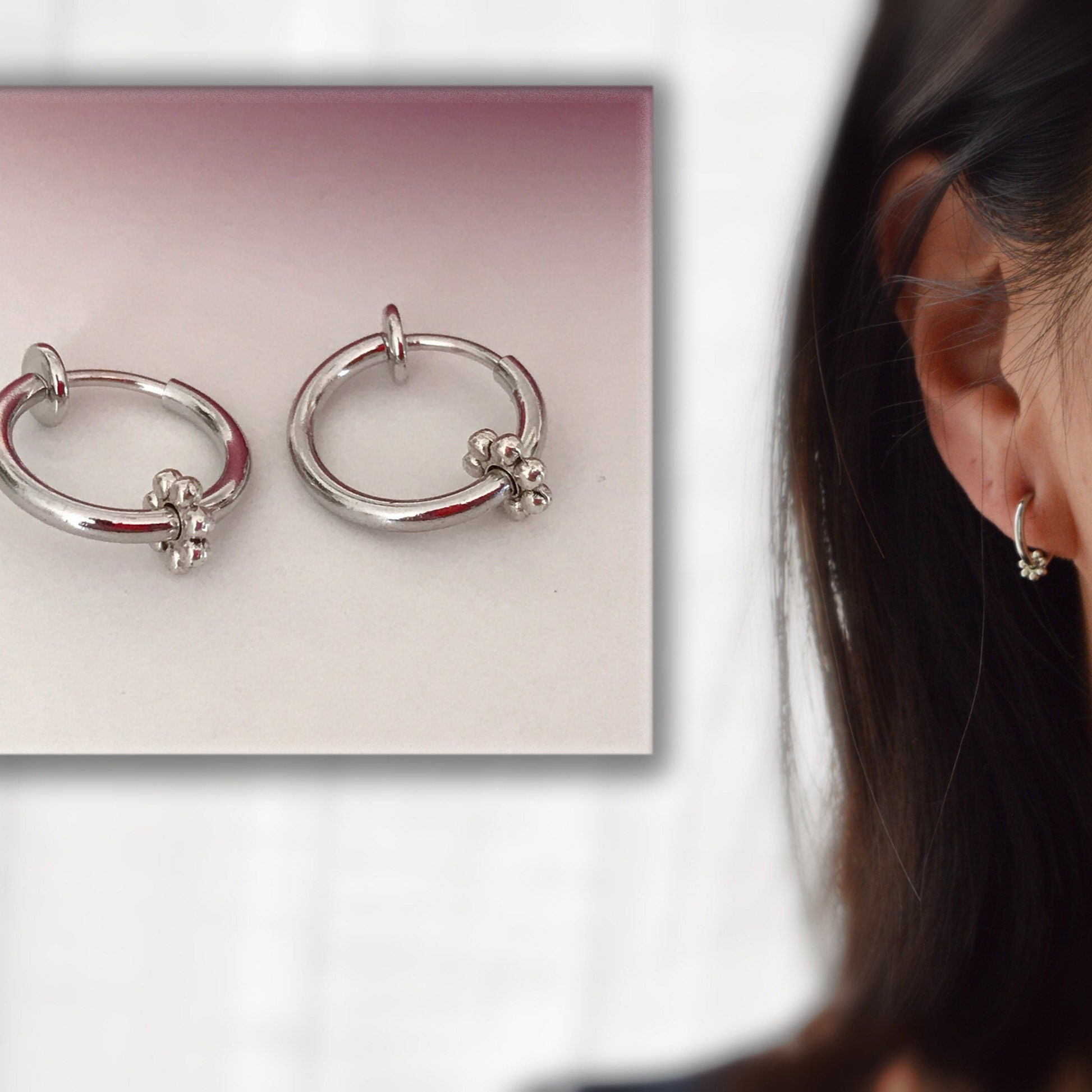 Silver Hoop Earrings &amp; Mini Pearl Flower 