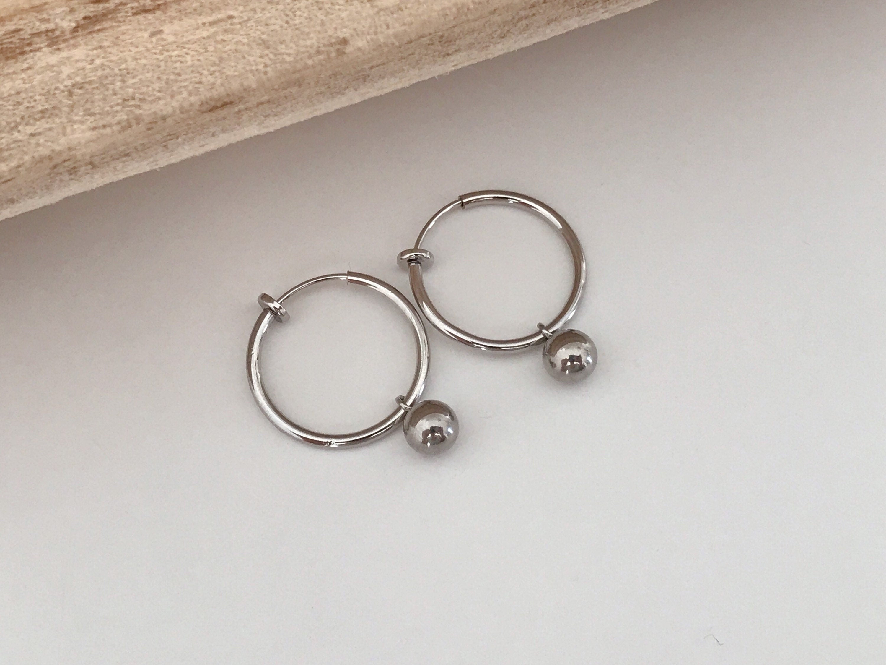 2 IN 1, 20mm Clip Hoops with mini pearl. Ear clips Silver rings CLIPS Invisible comfortable.