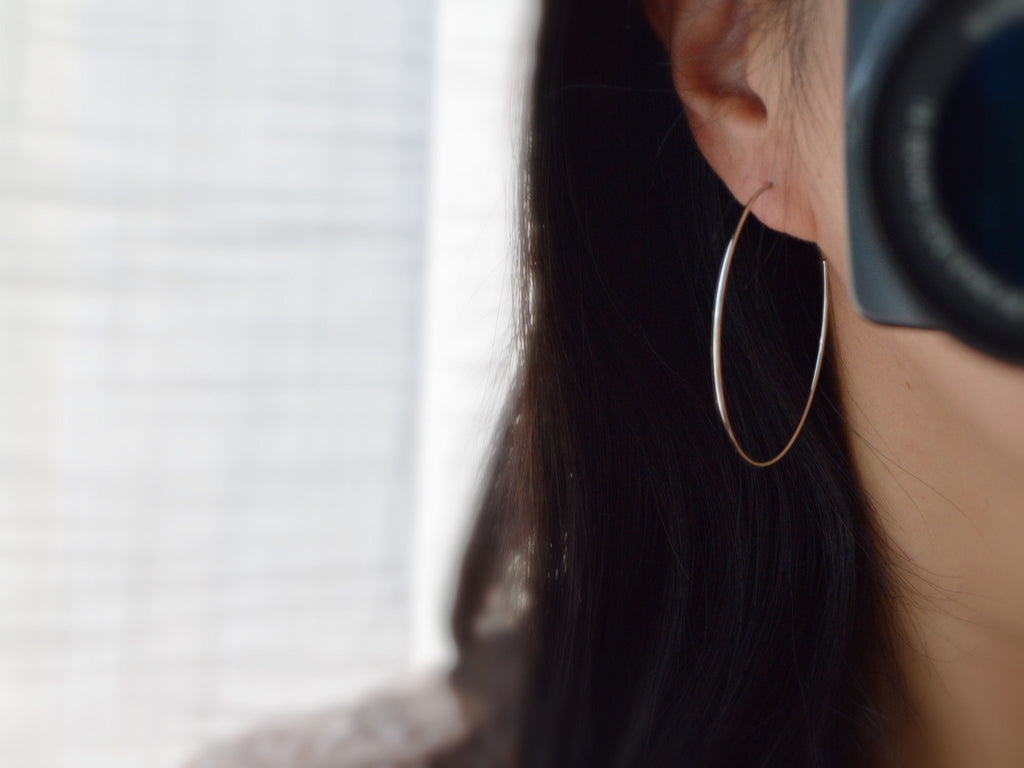 Large fine hoops. INVISIBLE Clip Earrings, Silver / Gold Hoops. Comfortable ear clips.
