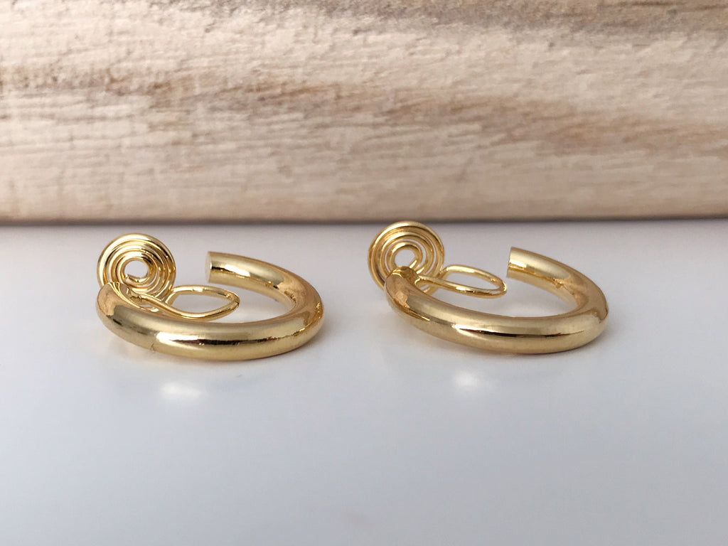 SANS DOULEUR ! Boucles d'oreilles CLIPS U spirale Cercle couleur Or / Argent. Clips d'oreilles confortable Boucles Délicates