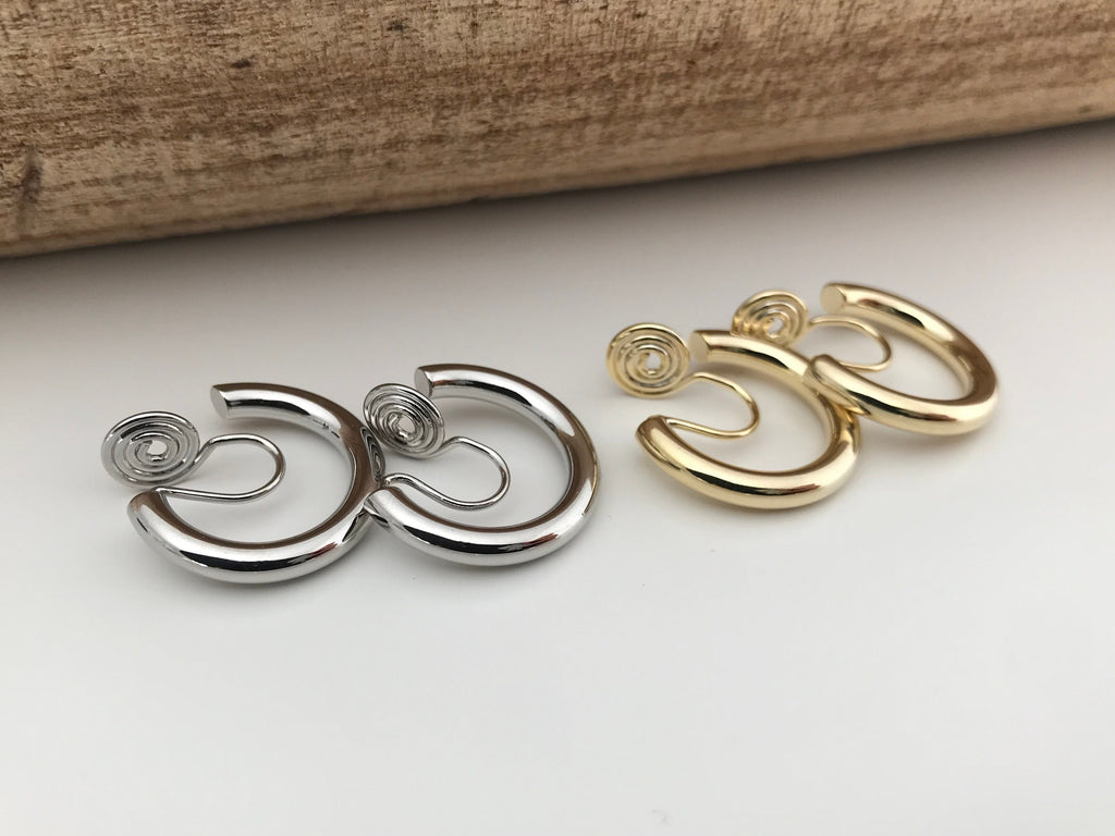 SANS DOULEUR ! Boucles d'oreilles CLIPS U spirale Cercle couleur Or / Argent. Clips d'oreilles confortable Boucles Délicates