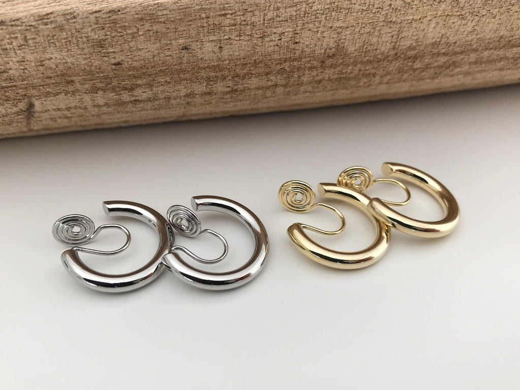 SANS DOULEUR ! Boucles d'oreilles CLIPS U spirale Cercle couleur Or / Argent. Clips d'oreilles confortable Boucles Délicates
