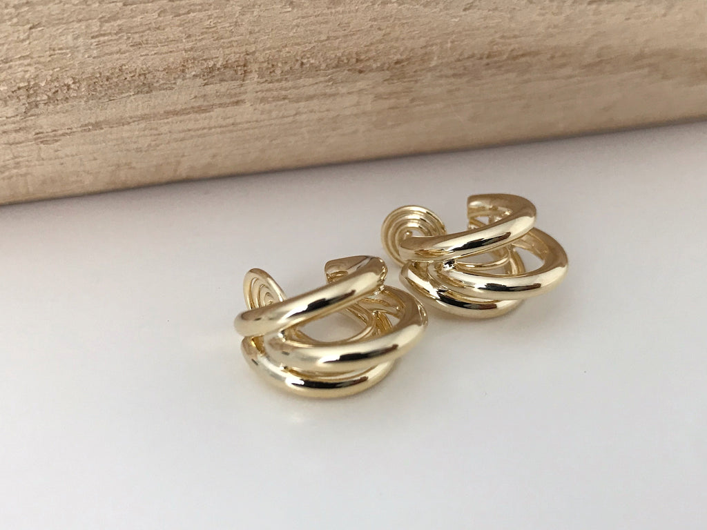 SANS DOULEUR ! Boucles d'oreilles CLIPS U spirale Triple cercles couleur Or / Argent. Clips d'oreilles confortable Boucles Délicates