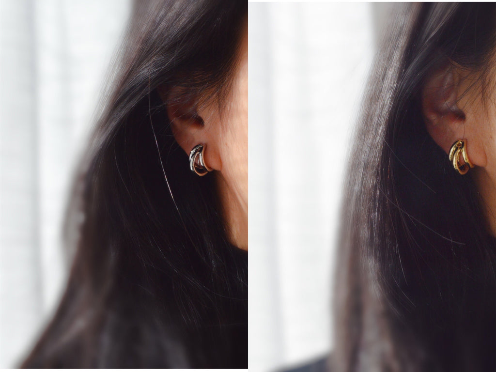 SANS DOULEUR ! Boucles d'oreilles CLIPS U spirale Triple cercles couleur Or / Argent. Clips d'oreilles confortable Boucles Délicates