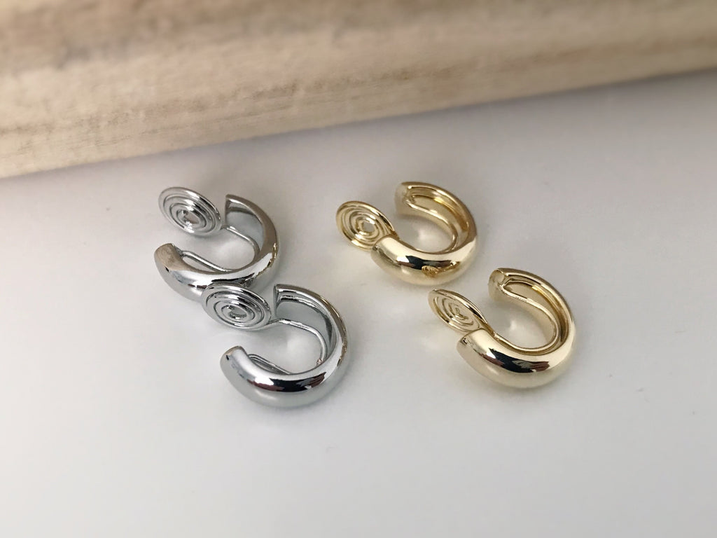 SANS DOULEUR ! Boucles d'oreilles CLIPS U spirale Petit cercle couleur Or / Argent. Clips d'oreilles confortable Boucles Délicates