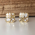 Boucles d'oreilles Clips INVISIBLES, Clips d'oreilles Trèfle à quatre feuilles doré, Mini fleur Branche pierre zircon rond ovale. Délicat.