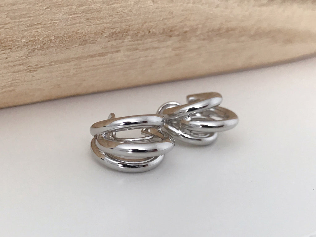 SANS DOULEUR ! Boucles d'oreilles CLIPS U spirale Triple cercles couleur Or / Argent. Clips d'oreilles confortable Boucles Délicates