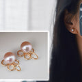 SANS DOULEUR !! Boucles d'oreilles CLIPS U en forme de trèfle à 4 feuilles, Perle d'eau douce couleur rose. Boucles Délicates