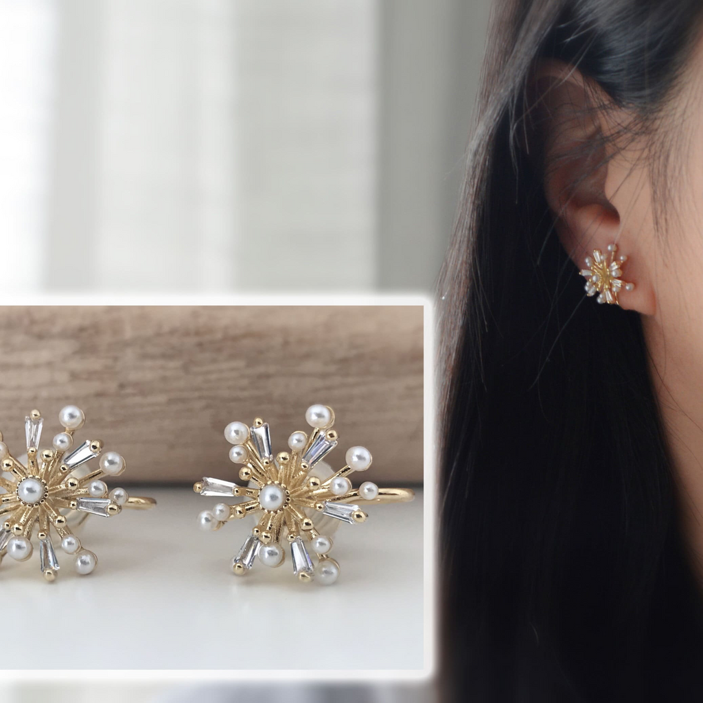 Fleur perles blanches et zircon - Clips U