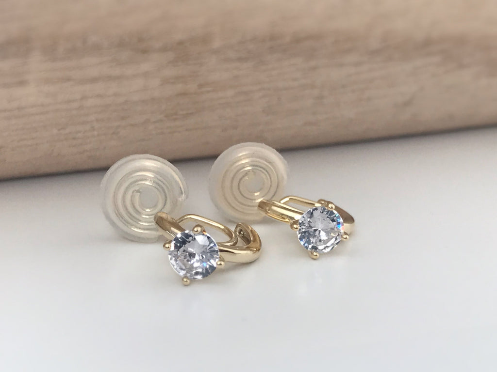 SANS DOULEUR ! Boucles d'oreilles CLIPS U spirale Demi-cercle Pierre Zircon Rond plaqué d'Or. Clips d'oreilles confortable Prêt à offrir