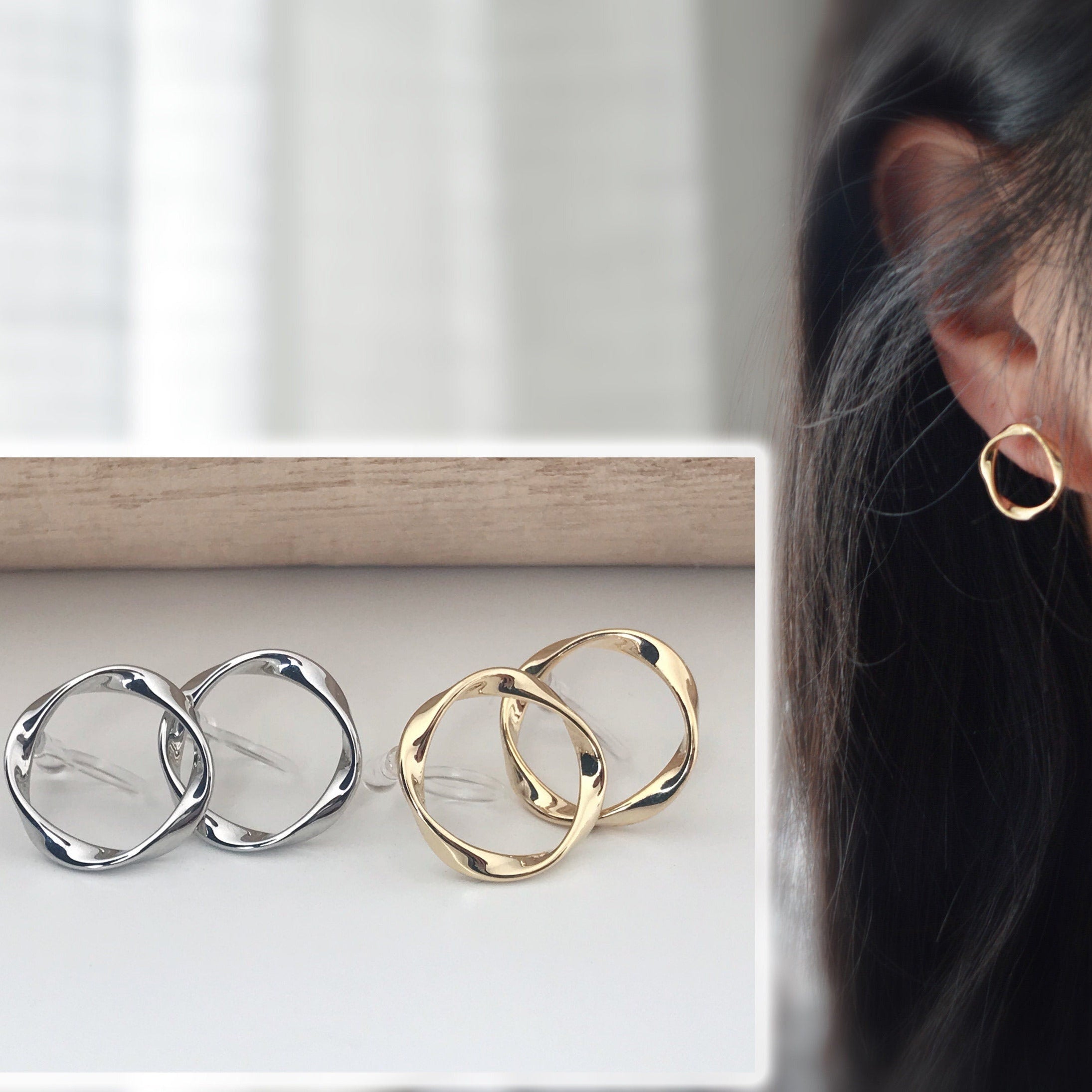 Boucles d'oreilles Clips INVISIBLES Cercle couleur Argent / Or, Cercle torsadé Clips d'oreilles confortable bijoux minimaliste quotidien.