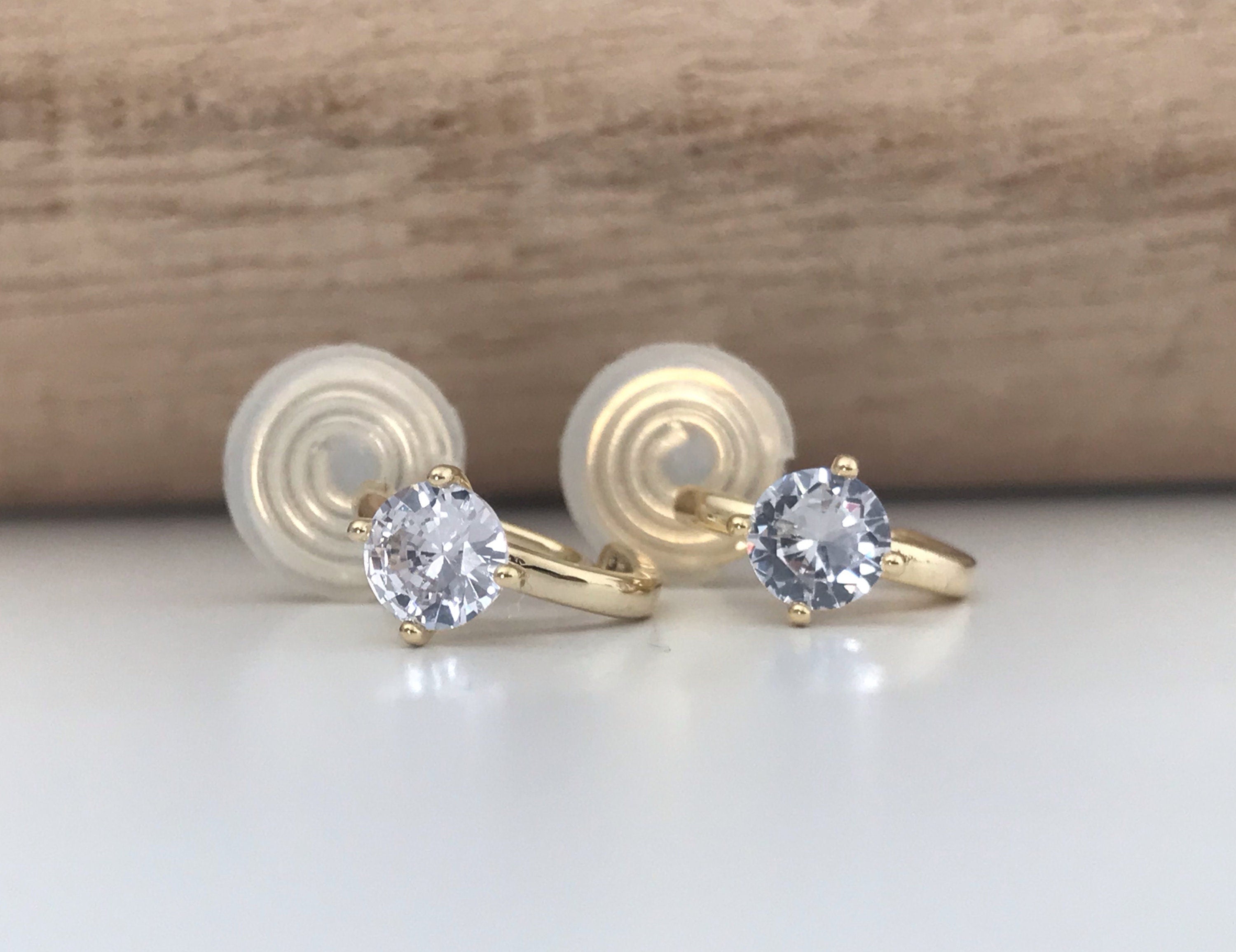 SANS DOULEUR ! Boucles d'oreilles CLIPS U spirale Demi-cercle Pierre Zircon Rond plaqué d'Or. Clips d'oreilles confortable Prêt à offrir