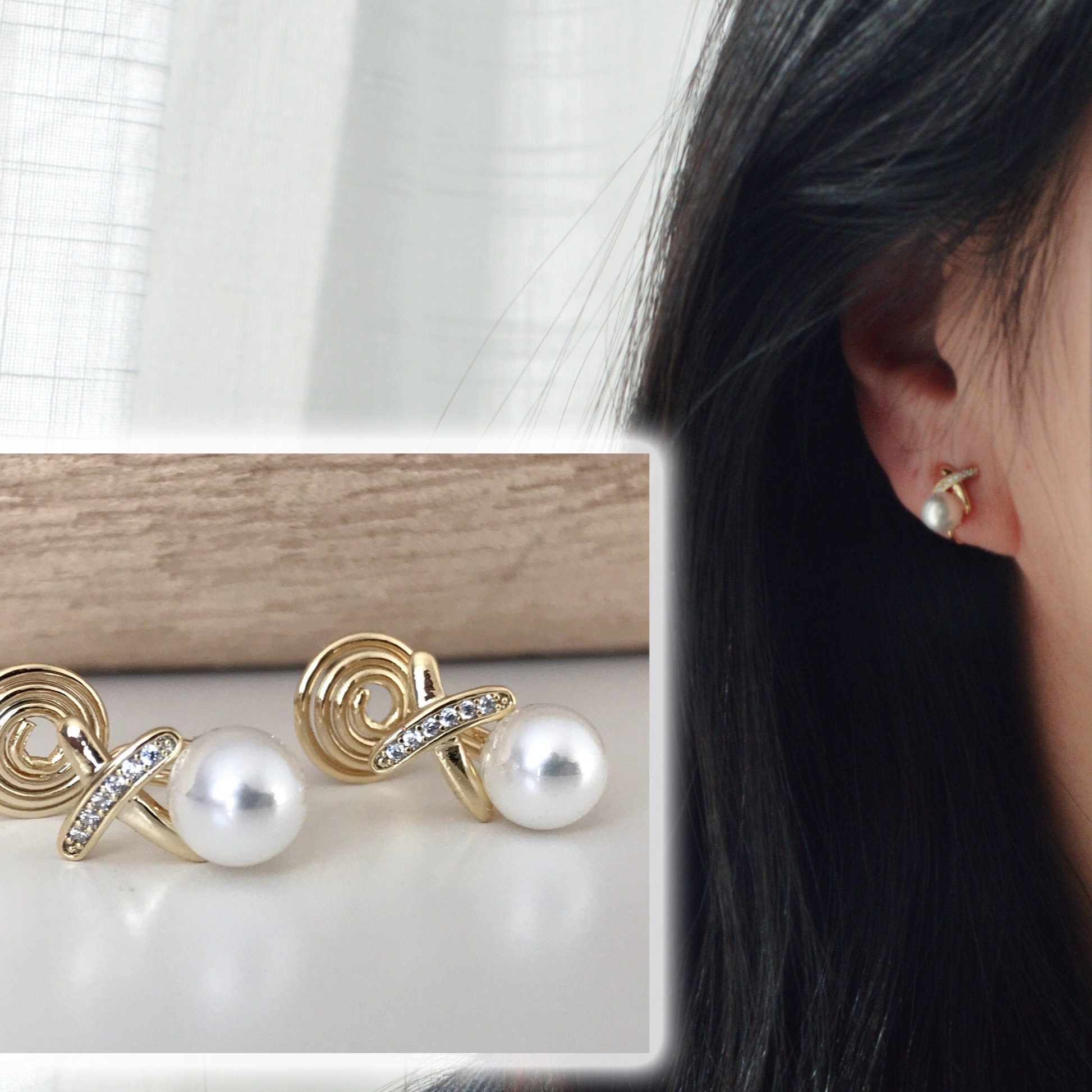 Croix zircon et perle blanche - Clips U