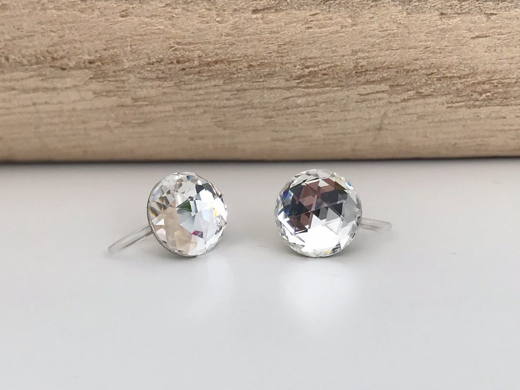 Boucles d'oreilles CLIPS invisible Cristal Rond Dôme facettes Cristaux PureCristal, Clips d'Oreille cristal transparent, Bijoux Minimaliste.