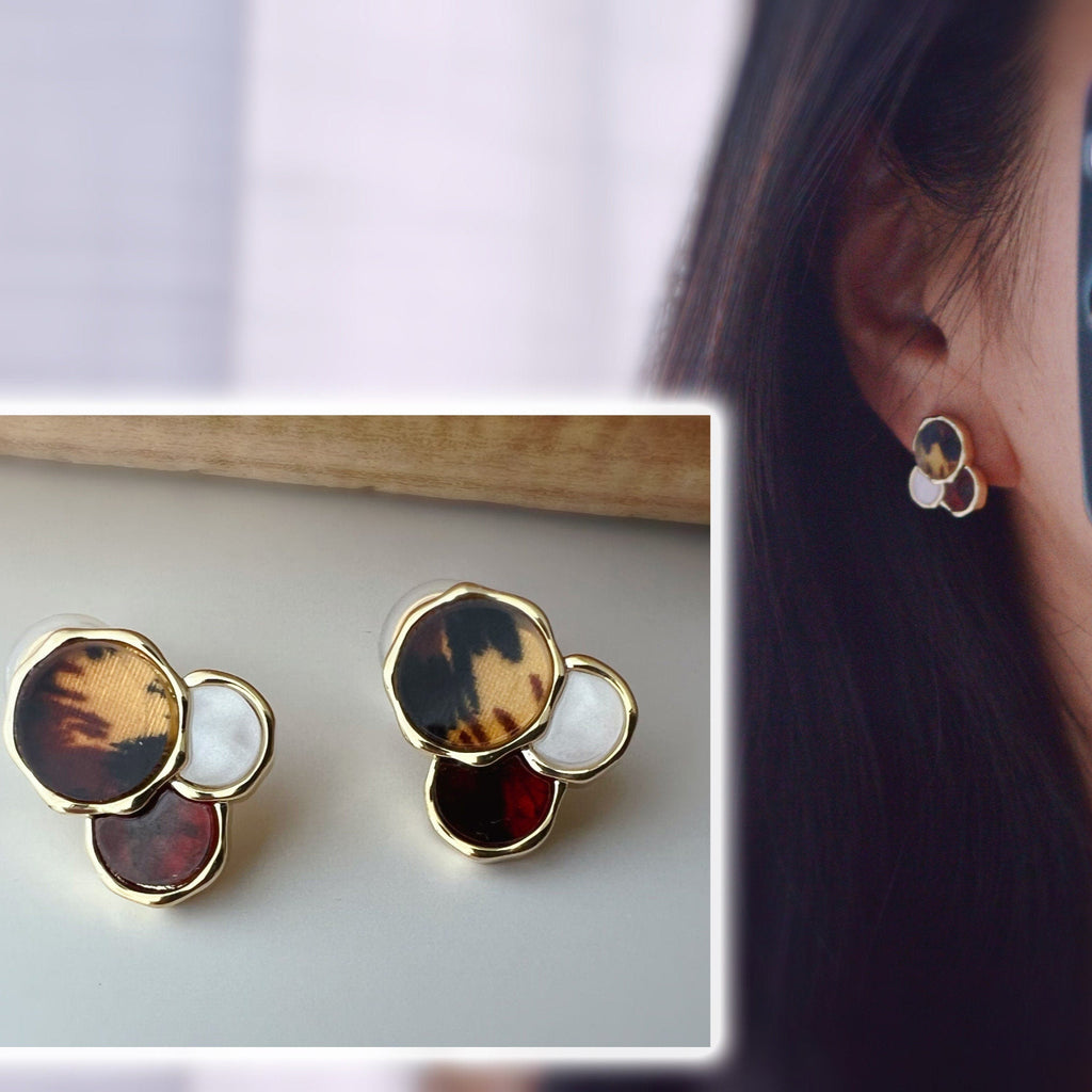 SANS DOULEUR ! Boucles d'oreilles CLIPS U spirale Léopard Caramel Blanc. Clips d'oreilles confortable Boucles Délicates