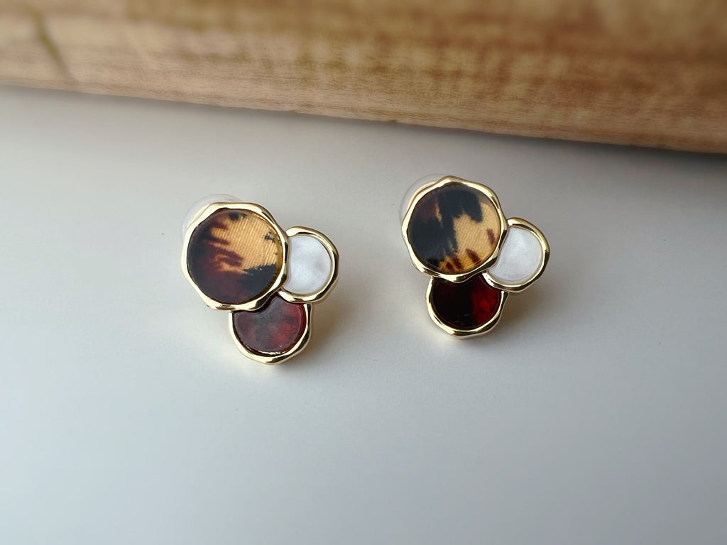 SANS DOULEUR ! Boucles d'oreilles CLIPS U spirale Léopard Caramel Blanc. Clips d'oreilles confortable Boucles Délicates