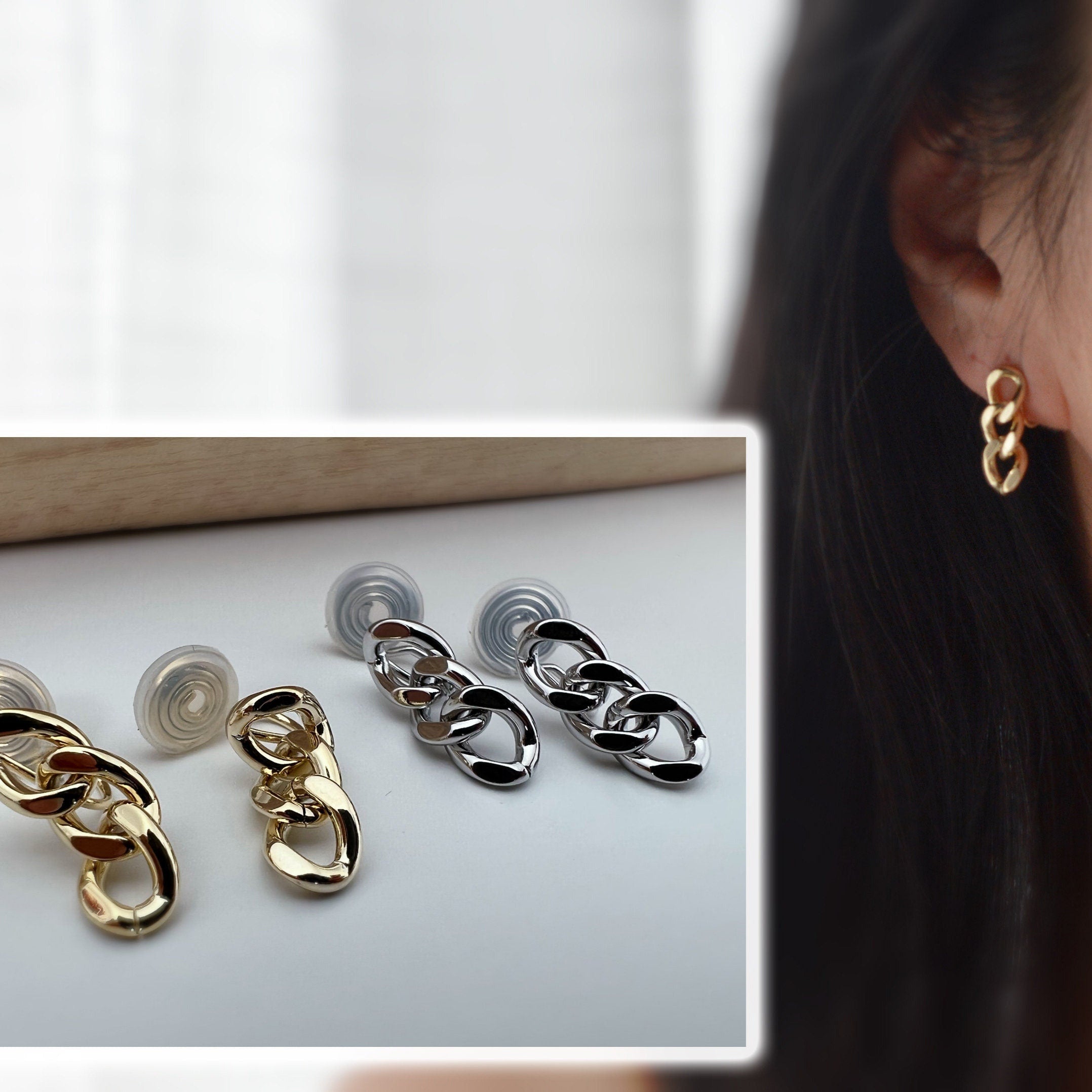 SANS DOULEUR ! Boucles d'oreilles CLIPS U spirale chaîne épaisse couleur or / argent. Clips d'oreilles confortable Boucles Délicates