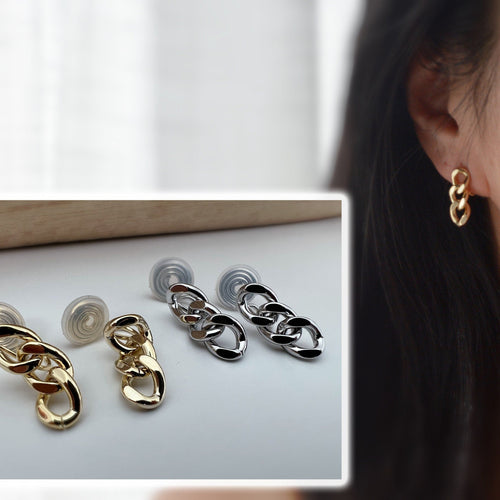 SANS DOULEUR ! Boucles d'oreilles CLIPS U spirale chaîne épaisse couleur or / argent. Clips d'oreilles confortable Boucles Délicates