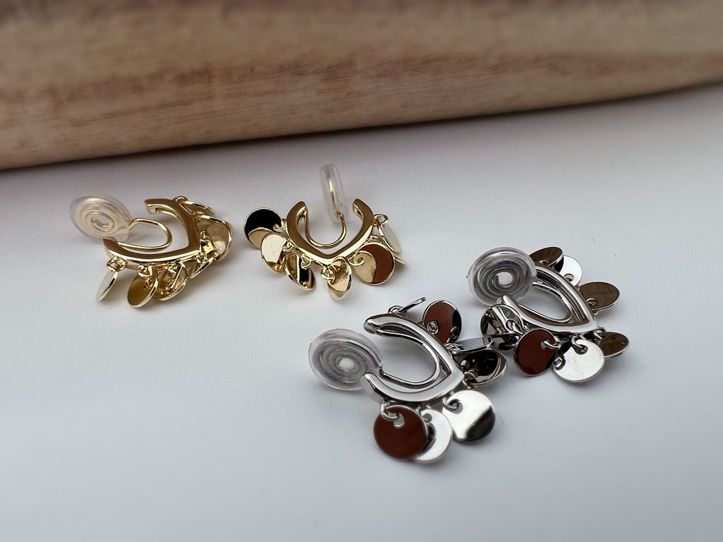 SANS DOULEUR ! Boucles d'oreilles CLIPS U spirale petites plaquettes couleur or / argent. Clips d'oreilles confortable Boucles Délicates