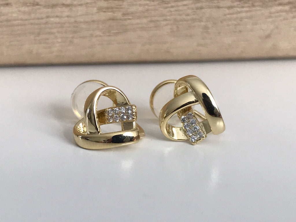 SANS DOULEUR ! Boucles d'oreilles CLIPS U Coeur strass couleur or / argent. Clips d'oreilles confortable Boucles Délicates