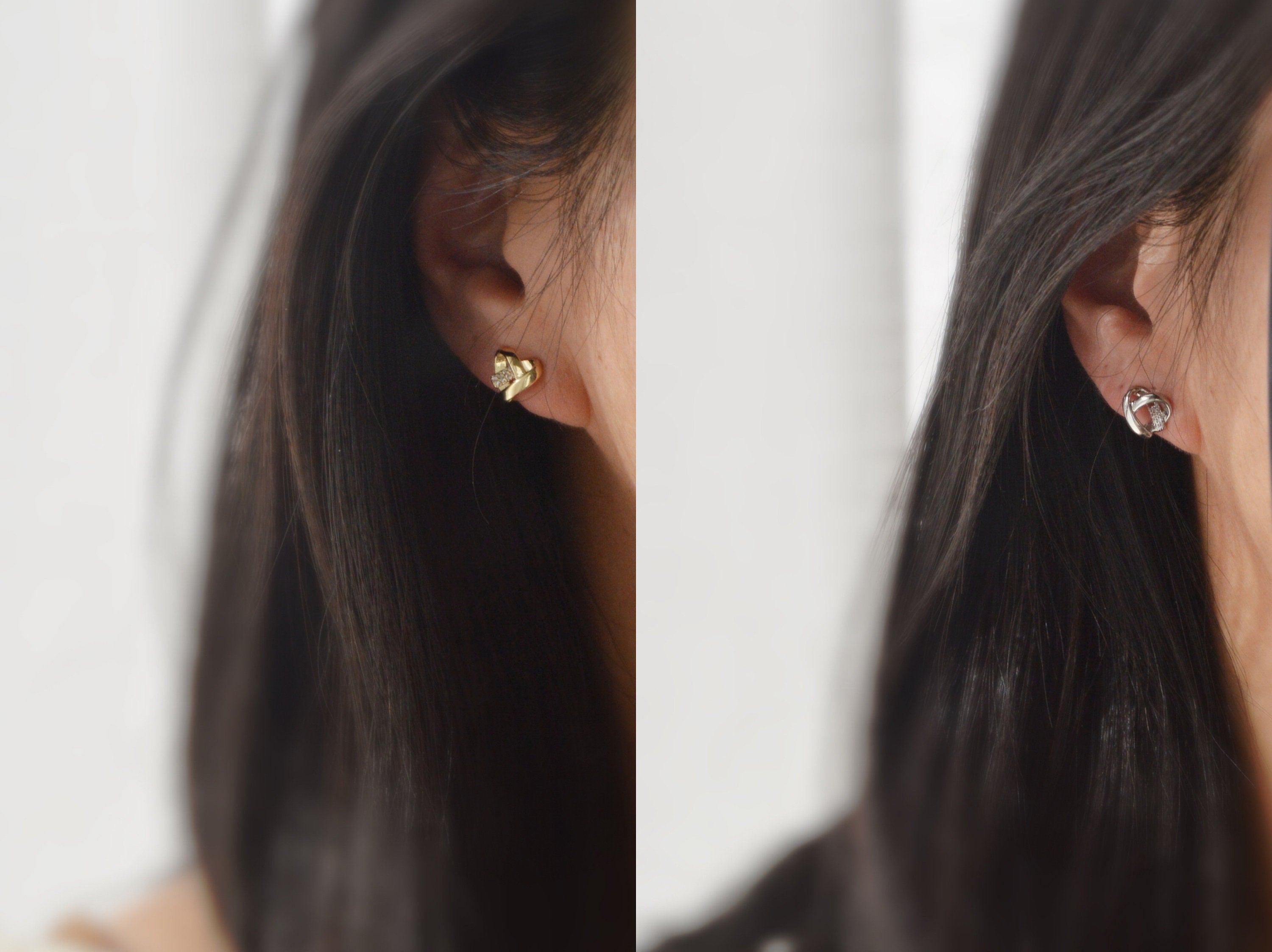 SANS DOULEUR ! Boucles d'oreilles CLIPS U Coeur strass couleur or / argent. Clips d'oreilles confortable Boucles Délicates