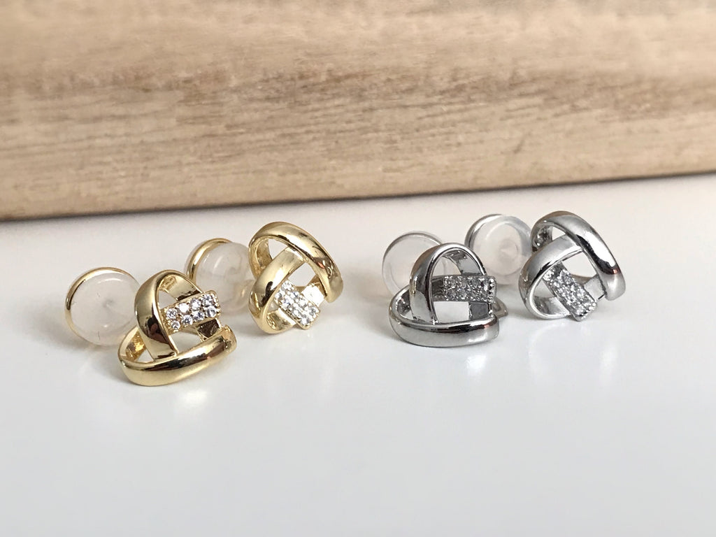 SANS DOULEUR ! Boucles d'oreilles CLIPS U Coeur strass couleur or / argent. Clips d'oreilles confortable Boucles Délicates