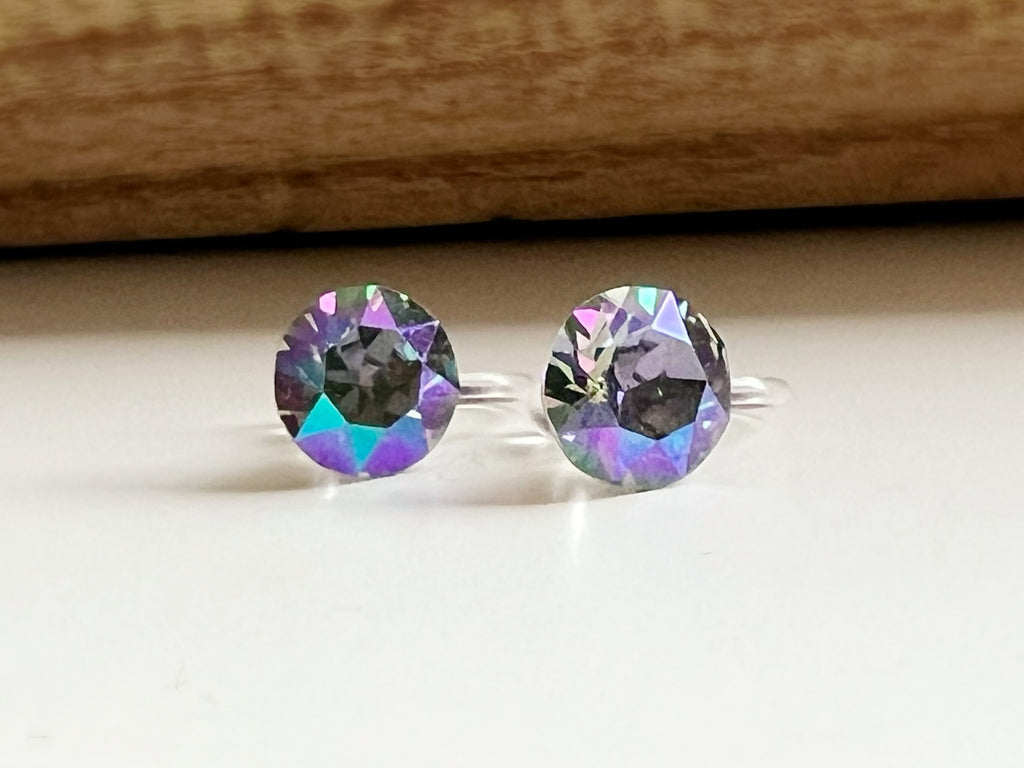 CLIPS invisible round crystal earrings Paradise Shine PureCrystal Crystals, Small Round Purple Crystal Ear Clips.