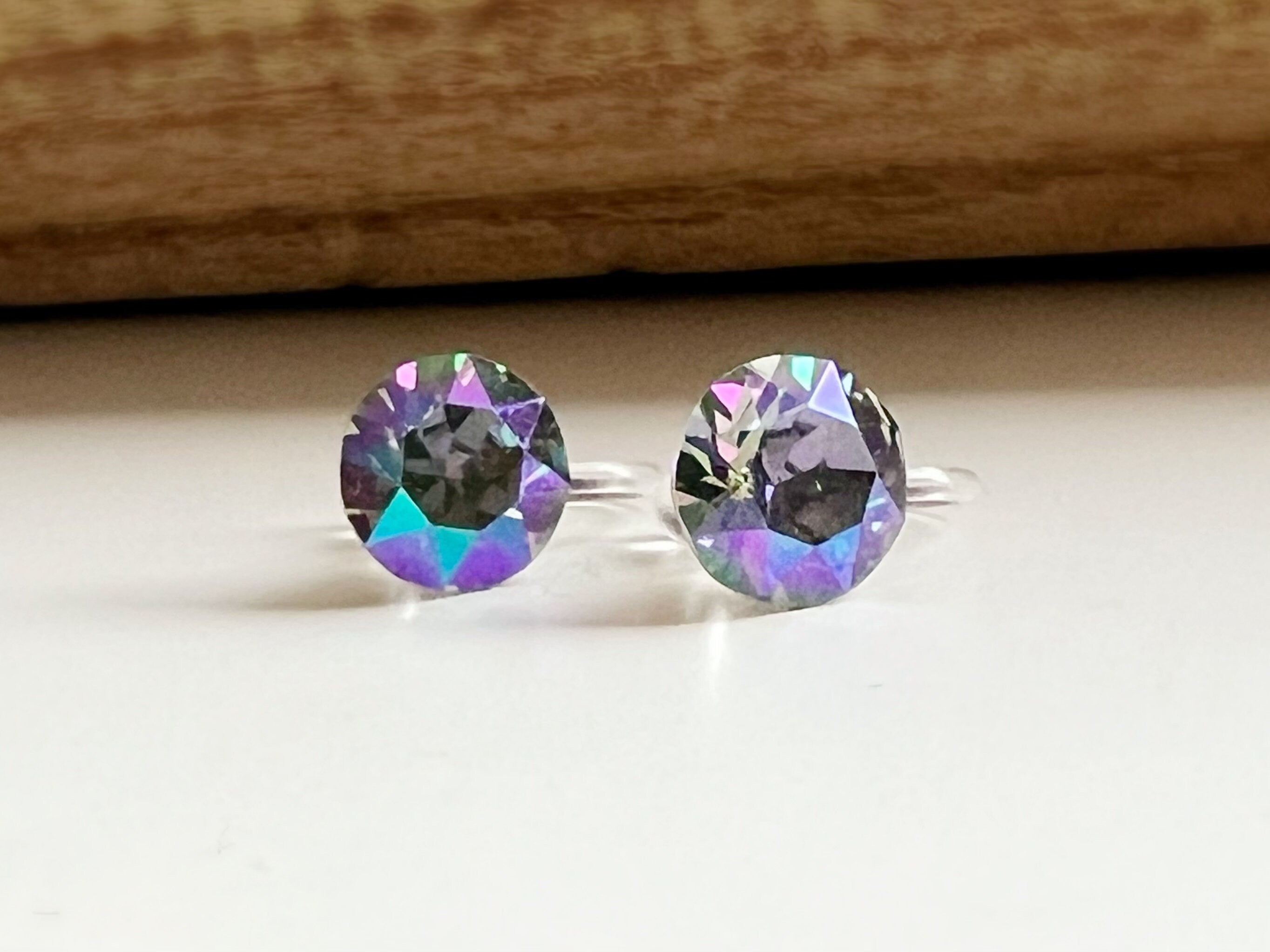 CLIPS invisible round crystal earrings Paradise Shine PureCrystal Crystals, Small Round Purple Crystal Ear Clips.