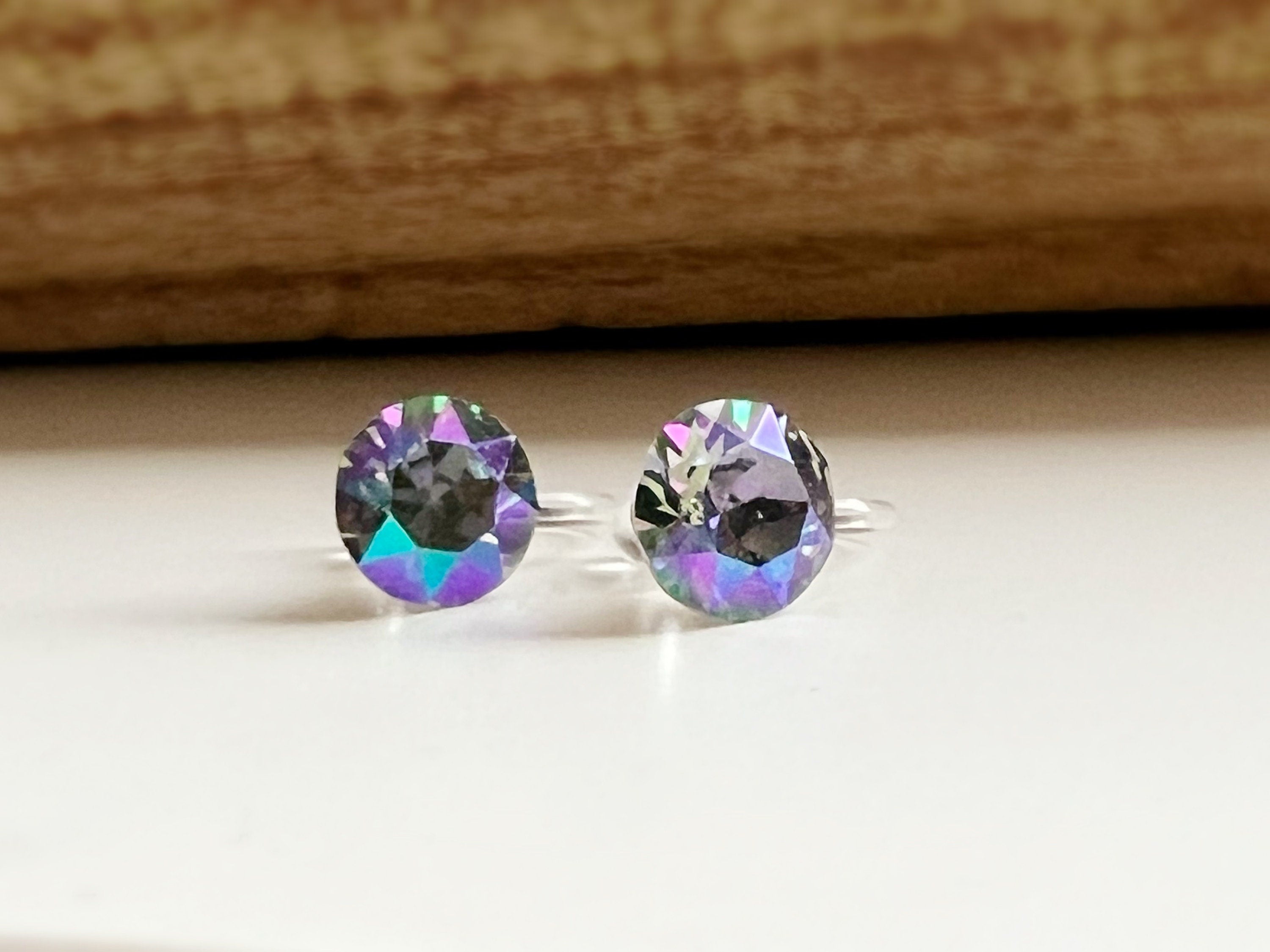 CLIPS invisible round crystal earrings Paradise Shine PureCrystal Crystals, Small Round Purple Crystal Ear Clips.