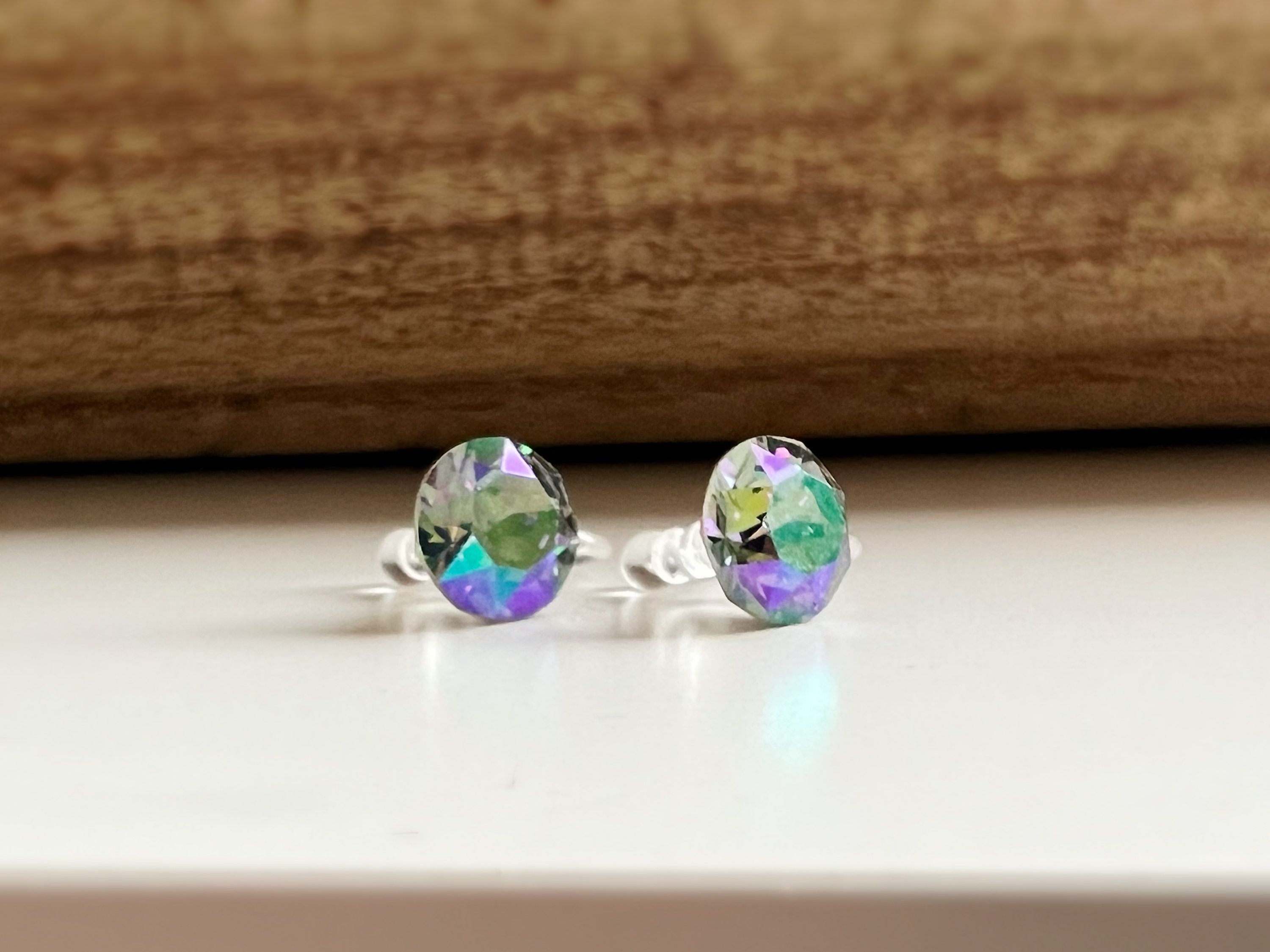 CLIPS invisible round crystal earrings Paradise Shine PureCrystal Crystals, Small Round Purple Crystal Ear Clips.