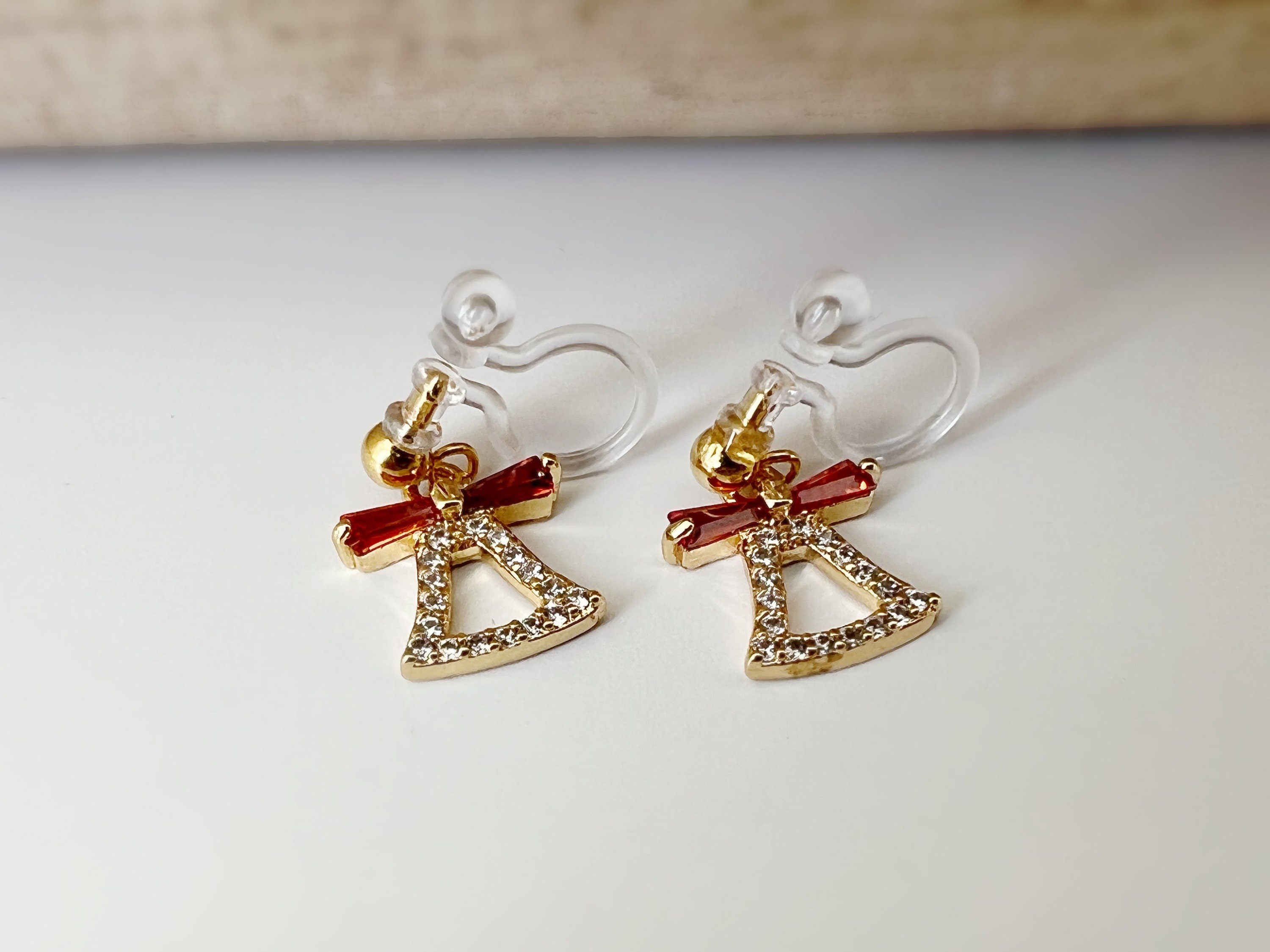 Christmas small Sock and Bell Clips Invisible bow tie red Zircon mini rhinestones, Comfortable Clips. Christmas Gifts Ready to offer