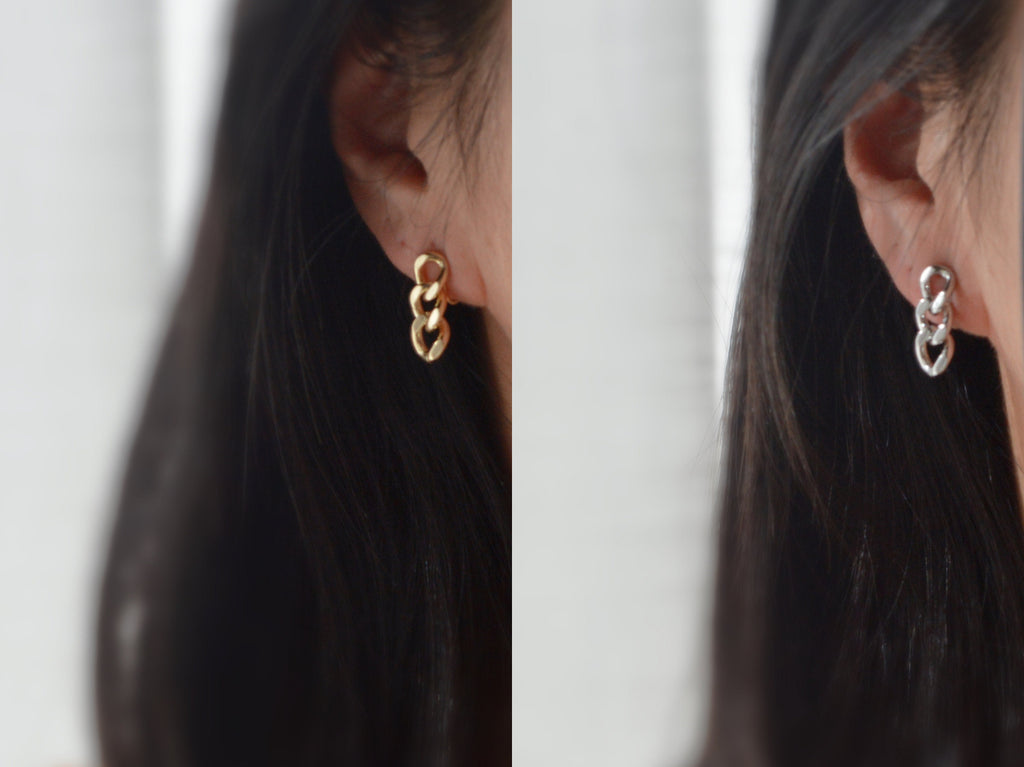 SANS DOULEUR ! Boucles d'oreilles CLIPS U spirale chaîne épaisse couleur or / argent. Clips d'oreilles confortable Boucles Délicates