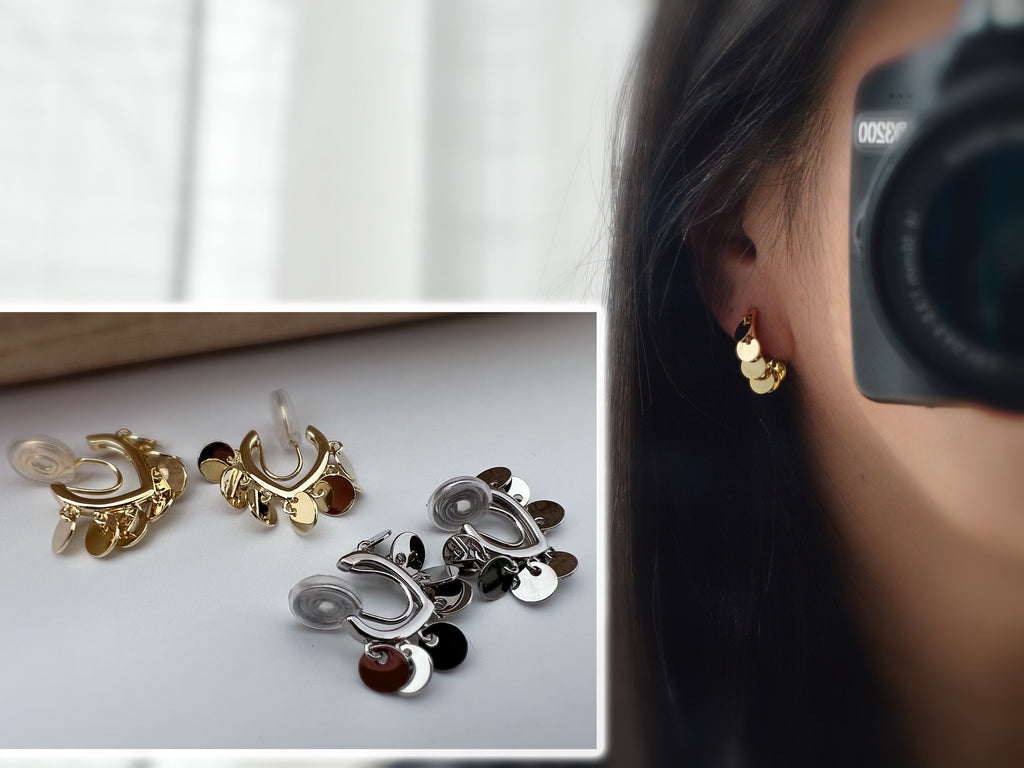 SANS DOULEUR ! Boucles d'oreilles CLIPS U spirale petites plaquettes couleur or / argent. Clips d'oreilles confortable Boucles Délicates