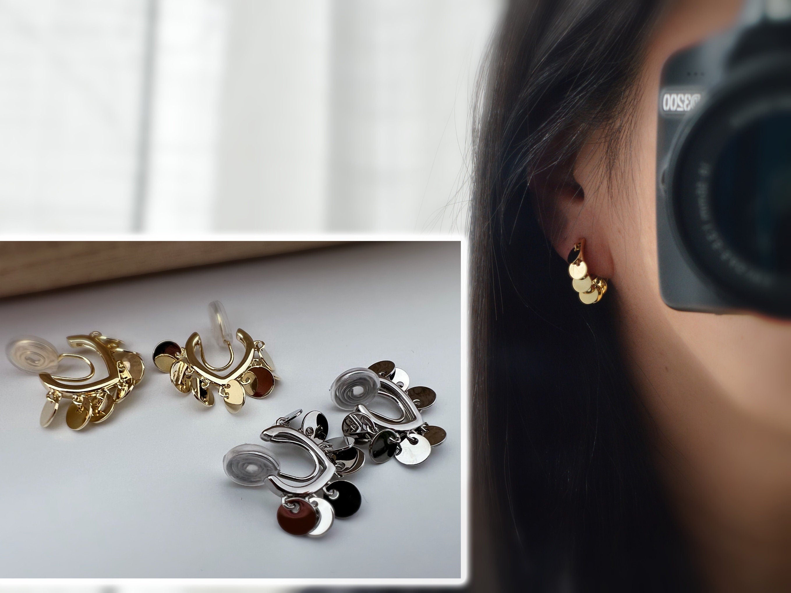SANS DOULEUR ! Boucles d'oreilles CLIPS U spirale petites plaquettes couleur or / argent. Clips d'oreilles confortable Boucles Délicates